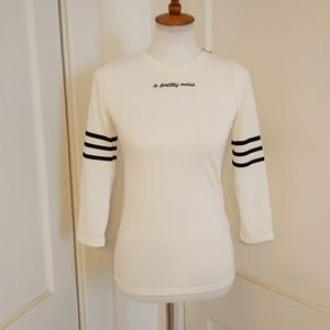 POOF EMBROIDERED  LONG SLEEVE CREW NECK TOP